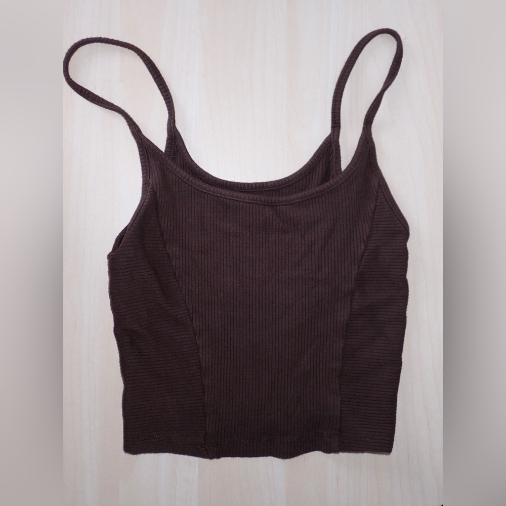 Urban Outfitters Cabana Cropped Ribbed Cami- Brown